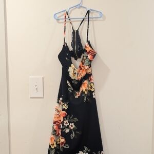 Rue21 Black Floral Backless Slip Dress with Orange & Yellow Blooms